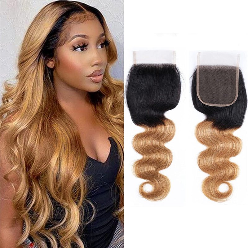 Ombre Closure Pre Plucked 4x4 Closure 1b/27 Body Wave 100% Virgin Human Hair - Perismoda Hair